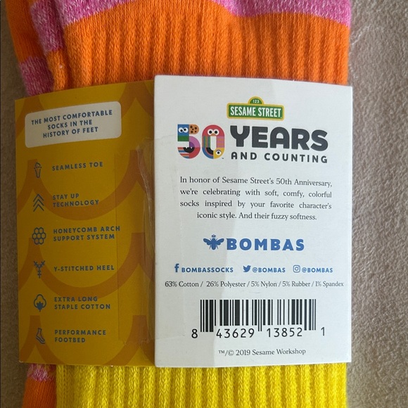 Bombas Sesame Street “Big Bird “Striped Socks - Orange, Pink, Yellow - Picture 3 of 6